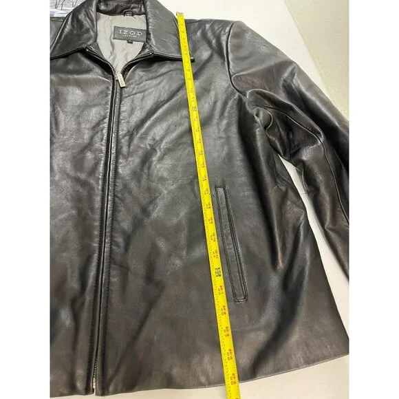 IZOD Men's Black Leather Jacket Full Zip Lined Size XL Classic Style - Picture 14 of 16